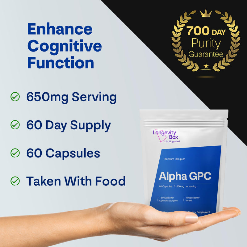 Alpha GPC 650mg – High-Potency Nootropic for Focus, Memory & Mental Energy – 99% Pure Choline – 60 Capsules, Gluten-Free, Tested 60 count (Pack of 1)