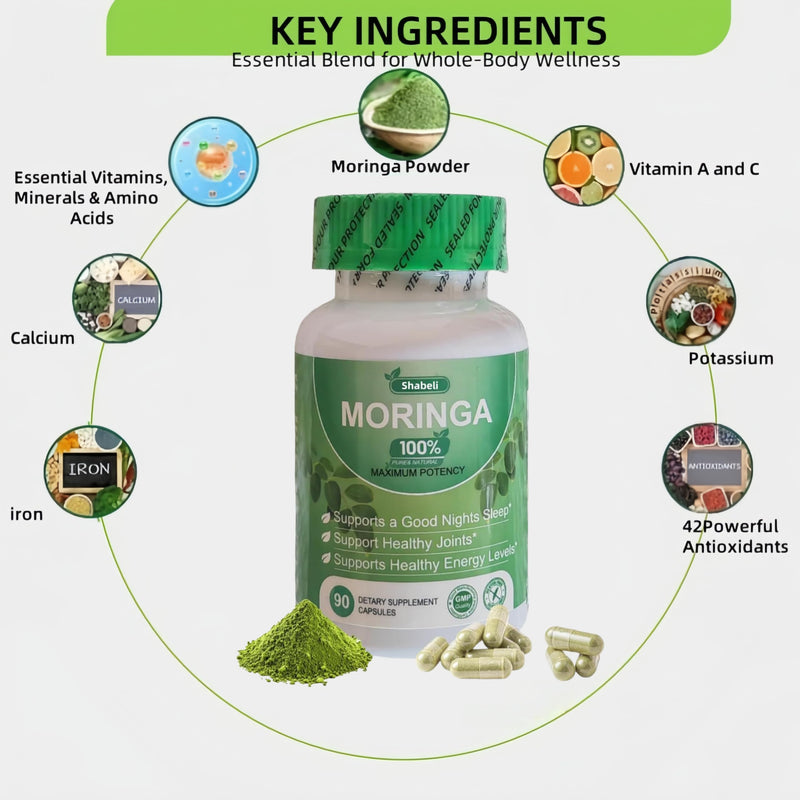 2 PCS Moringa Capsules,90 Capsules 800mg Non-GMO and Gluten Free,Moringa Powder Capsules Supplement Supports Energy, Joint & Immunity & Gut Health