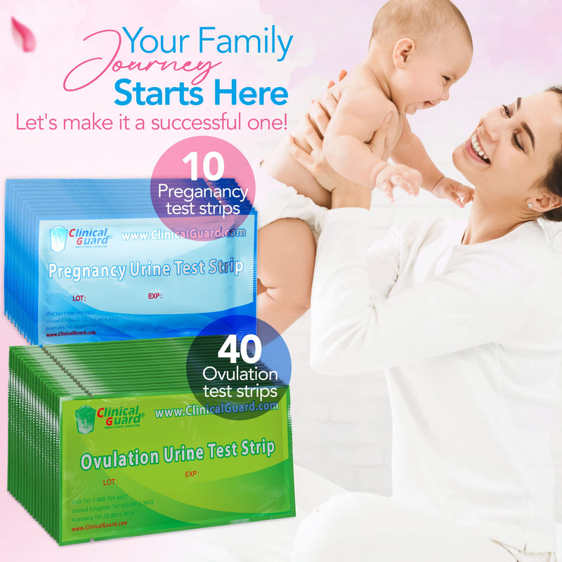 [Australia] - Clinical Guard Ovulation and Pregnancy Test Strips - 40 Ovulation Test Strips and 10 Pregnancy Test Strips, Ovulation Kit, Lh Test Strips, Ovulation Tests, Hcg Test Strips, Fertility Test for Women 50 Count (Pack of 1) 