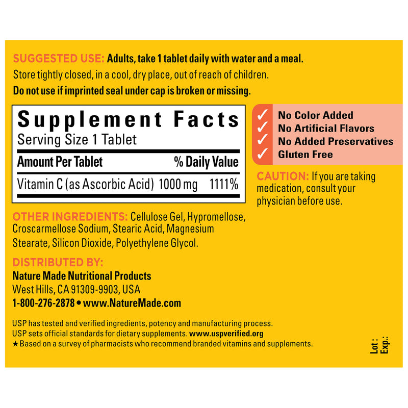 Nature Made Extra Strength Vitamin C 1000 mg Tablets, 100 Count | Adult Vitamin C Tablets for Immune Support and Antioxidant Support, 100 Day Supply 100 Count (Pack of 1)
