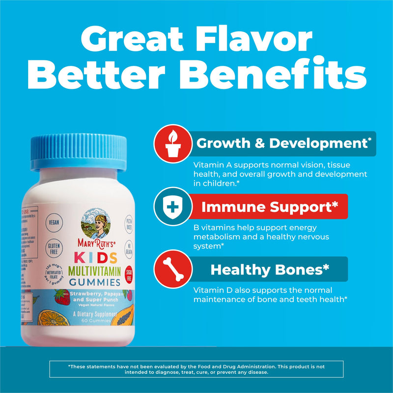 MARYRUTH'S Kids Multivitamin Gummies, Sugar Free, 2 Month Supply, Ages 4+ | Essential Vitamins C, D3, Zinc, 60 Count