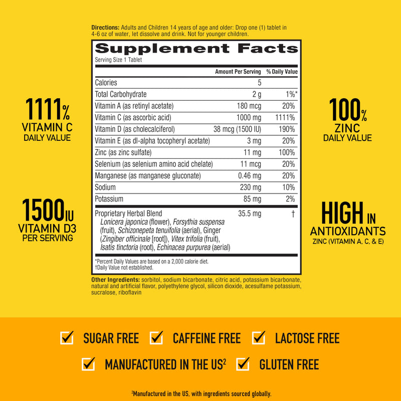 Airborne Immune Support Effervescent Tablets, Zesty Orange Flavor - 30ct with 1000mg Vitamin C + Vitamins A, D, E, Zinc, Selenium, Manganese & Herbal Blend - Sugar‑Free, Gluten‑Free Citrus 30 Count (Pack of 1)