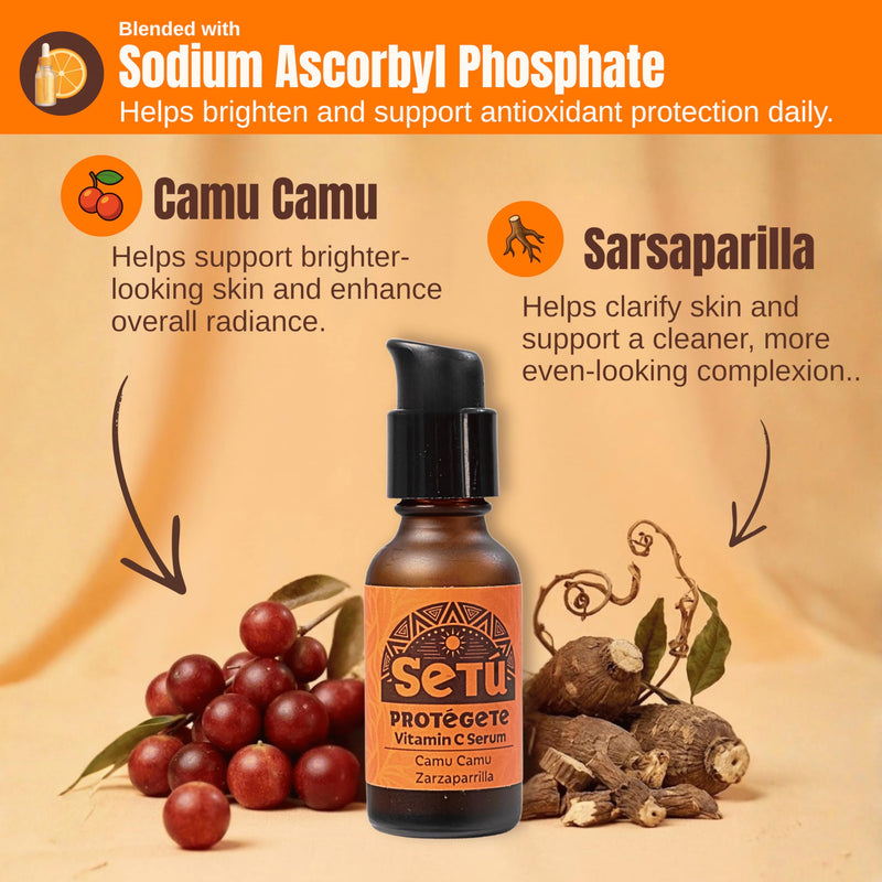 Setú PROTÉGETE Vitamin C Serum for Men - Camu Camu & Hyaluronic Acid | Dermatologist-Developed to Brighten & Even Skin Tone - Antioxidant Protection For All Skin Types