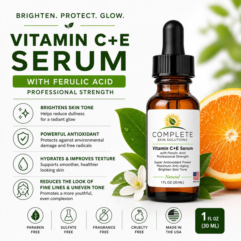 Natural Vitamin C E Serum with Ferulic Acid 1 oz | Hyaluronic Acid