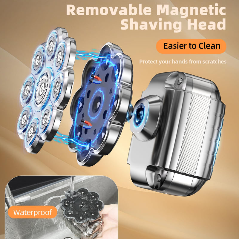 [Australia] - 9D Head Shavers for Bald Men, 5 in 1 Detachable Head Shaver with LED Display, IPX7 Waterproof Wet Dry Rechargeable Electric Shavers for Men Grooming Kit for Home & Travel Gunmetal 