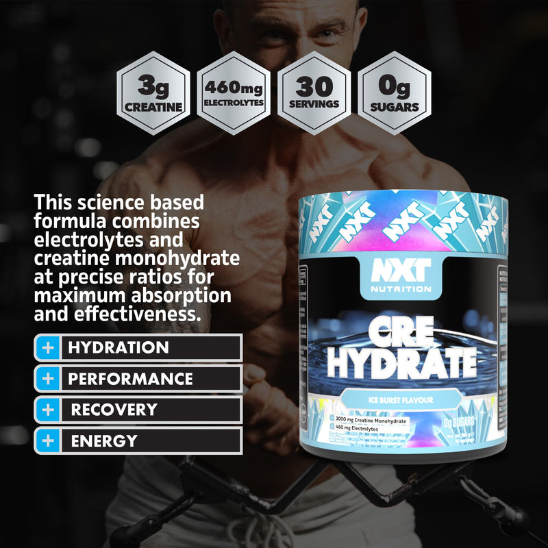 NXT Nutrition Creatine Powder and Electrolyte Mix, 100% Pure Creatine Monohydrate Powder for Strength and Power with Hydrating Electrolytes (180g, Ice Burst) 180g