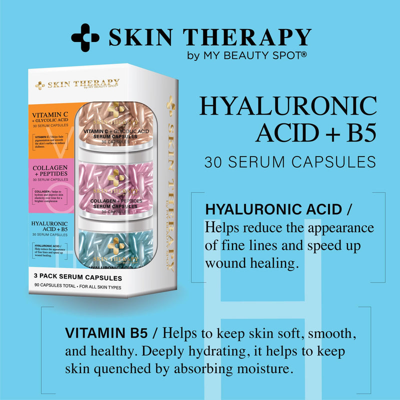 My Beauty Spot Facial Serum Capsules 3 Pack 90pcs Vitamin C Serum, Hylunaric Acid Serum, Collagen Serum for Face Anti Aging Anti Wrinkle Serum for Fine Lines Standard
