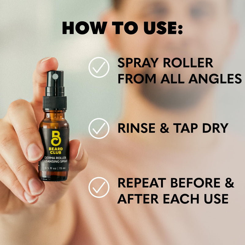 The Beard Club Derma Roller Replacement Head & Cleansing Spray - 0.3mm Titanium Microneedles - Replace, Clean and Prolong Derma Roller Life Derma Head & Cleansing Spray