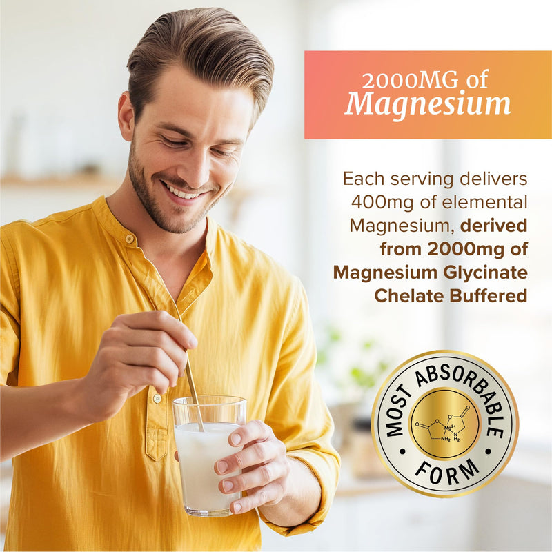 Magnesium Glycinate Powder 400MG | Muscle & Relaxation Support | Peach Mango Flavor Drink | High Absorption Chelated Magnesium Powder | Vegan, Gluten-Free, Non-GMO | 30 Servings | 225g (7.94oz)