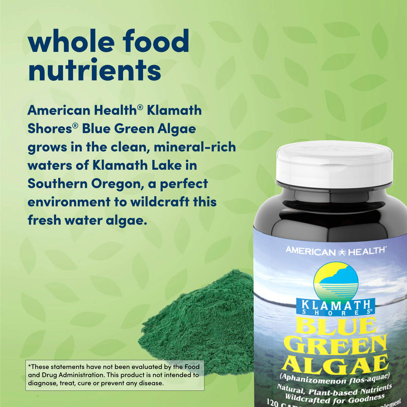 [Australia] - American Health Klamath Shores Blue Green Algae - 120 Capsules - Fresh Water Phytonutrient-Rich Algae Superfood Supplement - 120 Total Servings 