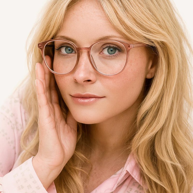[Australia] - miyya Blue Light Blocking Glasses Women, Fashion Round Transparent Anti Blue Light Glasses with Anti Eyestrain & UV Glare *Flesh Pink Clear 