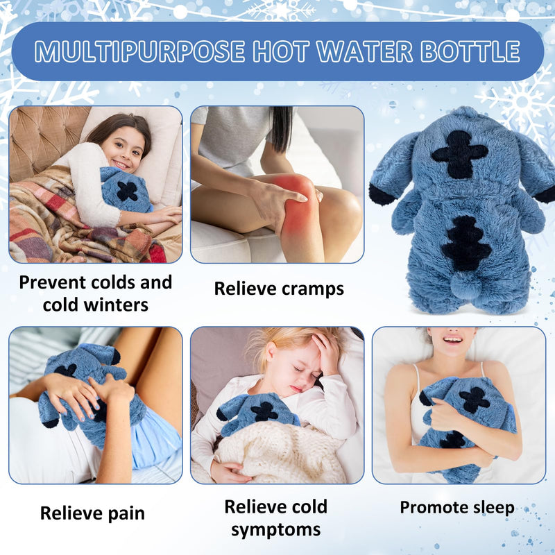 [Australia] - Fluffy Hot Water Bottle, Sti-tch Hot Water Bottle, Sti-tch Hot Water Bottle Cuddly Toy, Cartoon Hot Water Bottle for Kids, Hot Water Bag, Removable Inner Container, Hand Warmer for Kids & Adults (Blue) Blue 