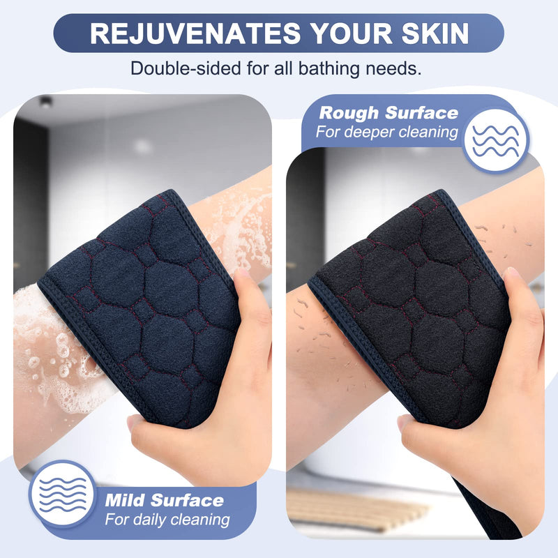 [Australia] - Exfoliating Back Scrubber with Handles, 38.5 Inch Double-Sided Back Exfoliator Body Scrub Towel, Exfoliating Washcloth Bath Tool for Use in Shower, Back Washer to Deep Clean Your Skin for Men & Women Black (38.5*4.1 Inch) 