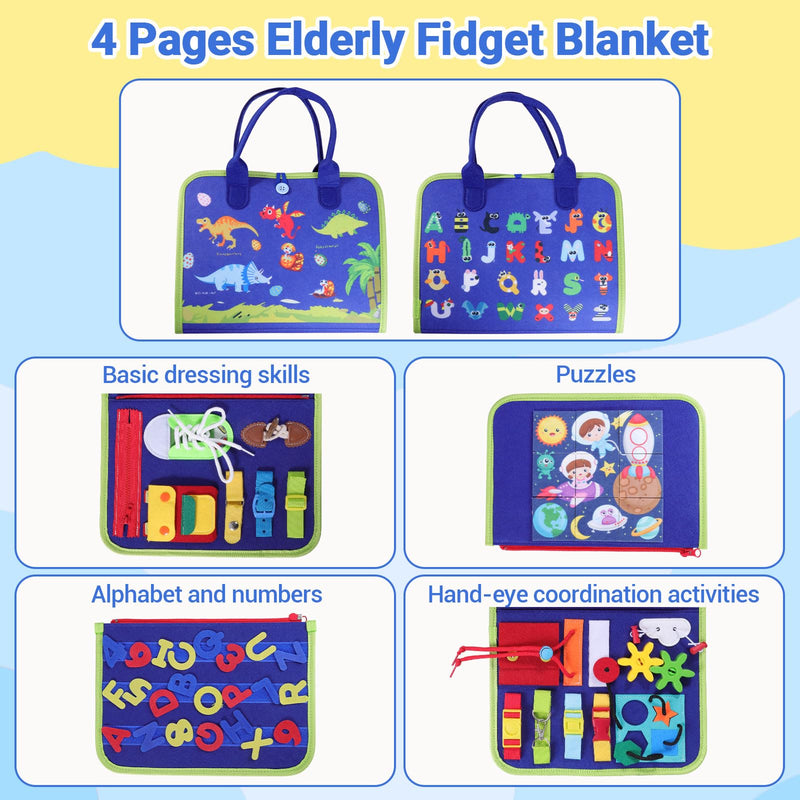 [Australia] - Fidget Blanket for Adults with Dementia ,Dementia Products for Elderly, Alzheimer's and Dementia Therapy Aid Busy Blanket, Anxiety Relief and Sensory Stimulation, Three-page with Alphabet stickers 
