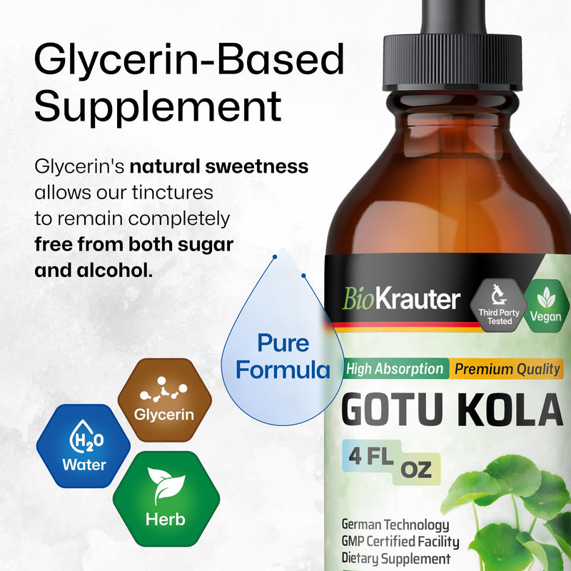 [Australia] - BIO KRAUTER Gotu Kola Tincture - Centella Asiatica Extract - Alcohol and Sugar Free Gotu Kola Extract - Vegan Drops 4 Fl.Oz. 4 Fl Oz (Pack of 1) 