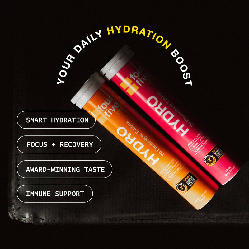 fourfive Hydration Tablets (Starter Pack) Low Calorie Vitamin Electrolytes, Vegan, Magnesium & Calcium, Sports Hydration - 3x20 Effervescent Tablets