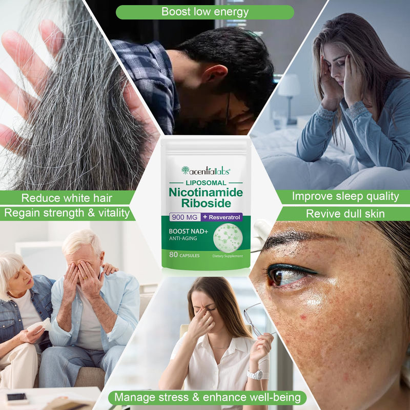 NAD+ Supplement Support Anti Aging and Improve Immunity 900mg NAD+ Resveratrol Supplement, NAD Supplements for Cellular Repair, Healthy Aging, NAD Softgels 80 Capsules
