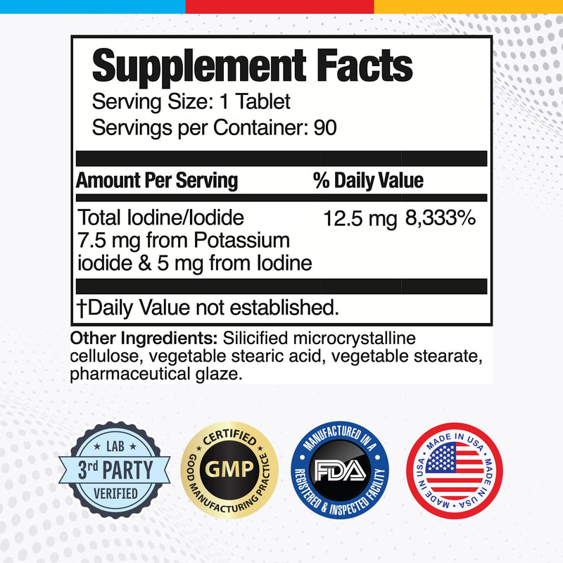[Australia] - Brain Basics Ultra Iodine Complex Supplement for Thyroid Support, Iodine and Potassium Iodide in One, Iodine Supplement for Thyroid and Brain Health, 12.5 mg Iodine and Potassium Iodide - 90 Tablets 