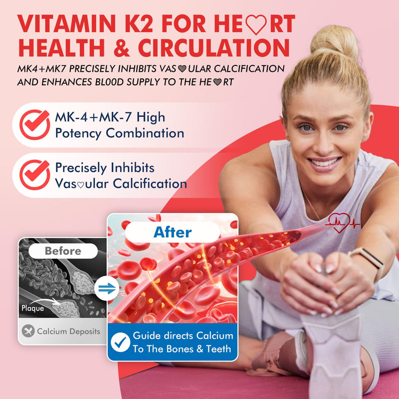 Vitamin K2 Gummies MK-7 200 mcg & MK-4 500 mcg for Women & Men Sugar Free, Perfect 2-IN-1 Full Spectrum Vitamin K2 Supplement for Bone, Promotes Calcium Absorption, Brain, Teeth, Immune, Pack of 2 60 Count (Pack of 2)