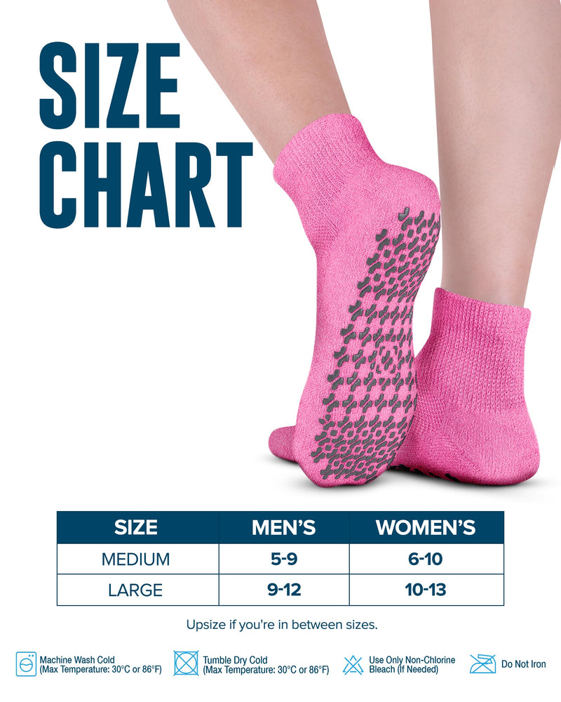 [Australia] - Doctor's Select Diabetic Ankle Socks with Grippers for Men and Women - 4 Pair 1/4 Length Neuropathy Socks for Women Large Pink, Green, Red, Purple 