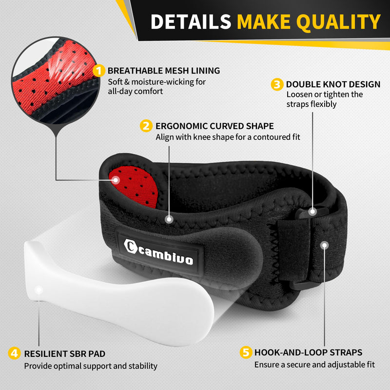 [Australia] - CAMBIVO 2 x patella tendon bandage, knee support, patella knee bandage, adjustable knee bandage for women and men during sports, hiking, fitness, baseball, volleyball black 