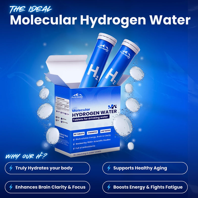 [Australia] - PHM Hydrogen Water Tubes, Tablets for Drinking Water - H2 Molecular Tabs | Magnesium Pills, Electrolytes Hydration Supplement to Support Healthy Aging & Energy Boost | 90 Tablets, 3 Months Supply 