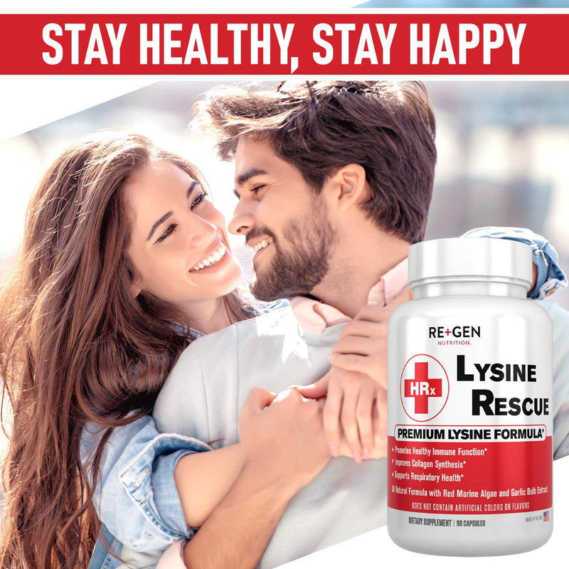 [Australia] - Lysine Rescue, Amino Acid Supplement for Stronger Immune Health & Collagen Synthesis in Women & Men, Promotes Lips & Skin Health, Natural, Pure L-lysine, 90 Capsules, 45 Day Supply 