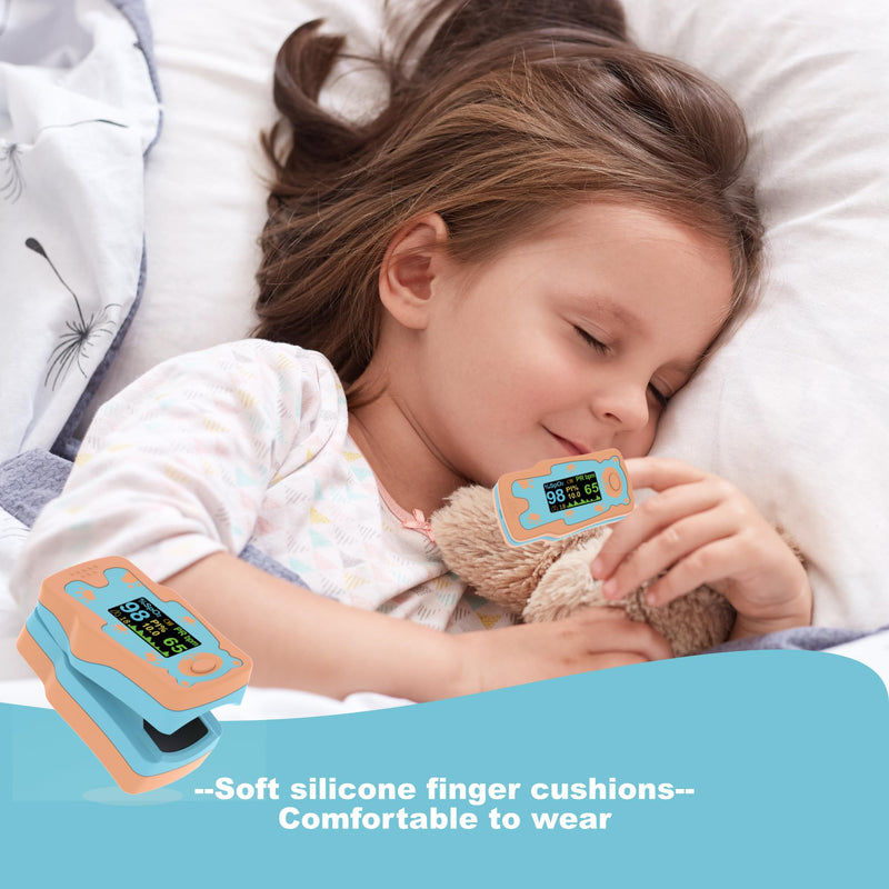 Pulse Oximeter for Kids, Blood Oxygen Saturation for Children, Portable Oxygen Meter with OLED Screen Included 2AAA Batteries