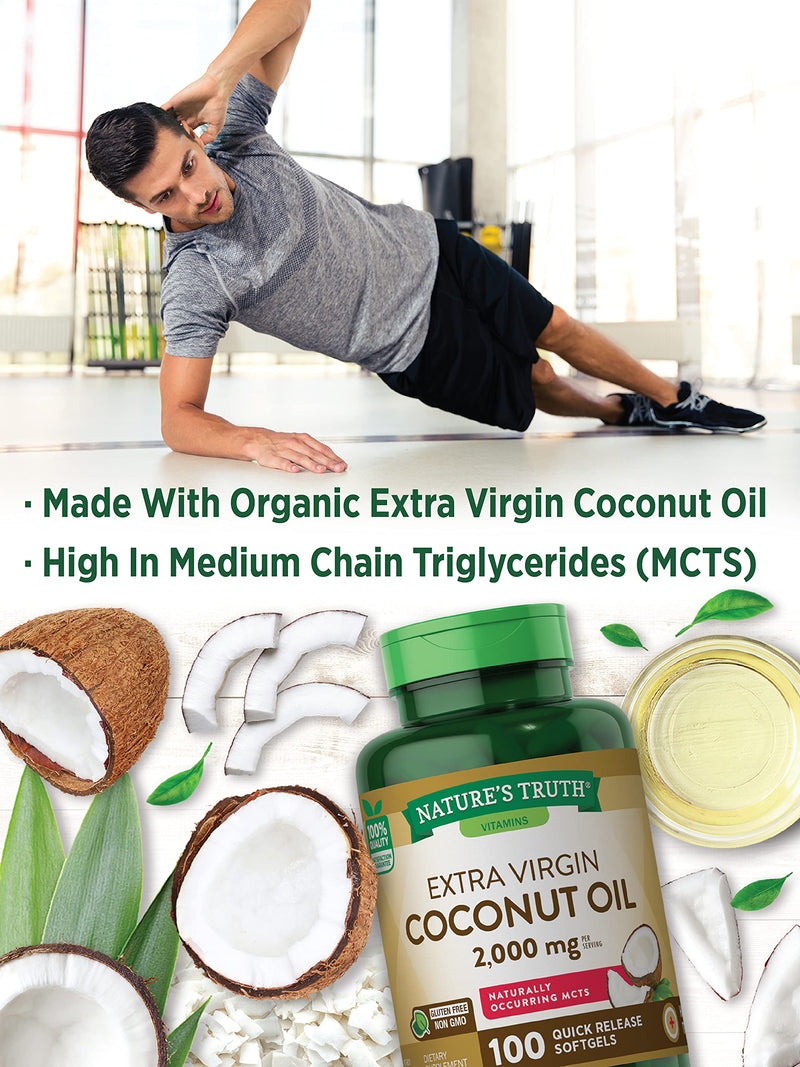 [Australia] - Nature's Truth Coconut Oil Capsules | 100 Softgels | Naturally Occuring MCTs | Non-GMO & Gluten Free 