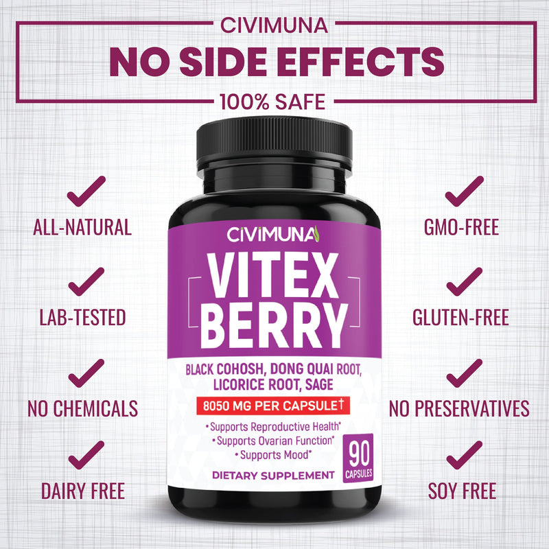 [Australia] - Vitex Berry Extract Capsules | 8050mg | 90 Capsules - 3 Months Supply | Vitex Berry, Black Cohosh Root, Dong Quai Root 