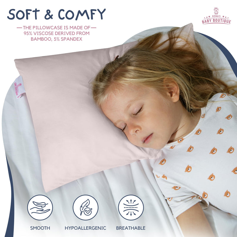 [Australia] - Pink - Kona's Perfect Toddler Pillow with Softest Toddler Pillowcase - 13 x 18 inch Toddler Pillow - Toddler Pillow 2 Year Old, Toddler Pillow for 3 Year Old Pink 