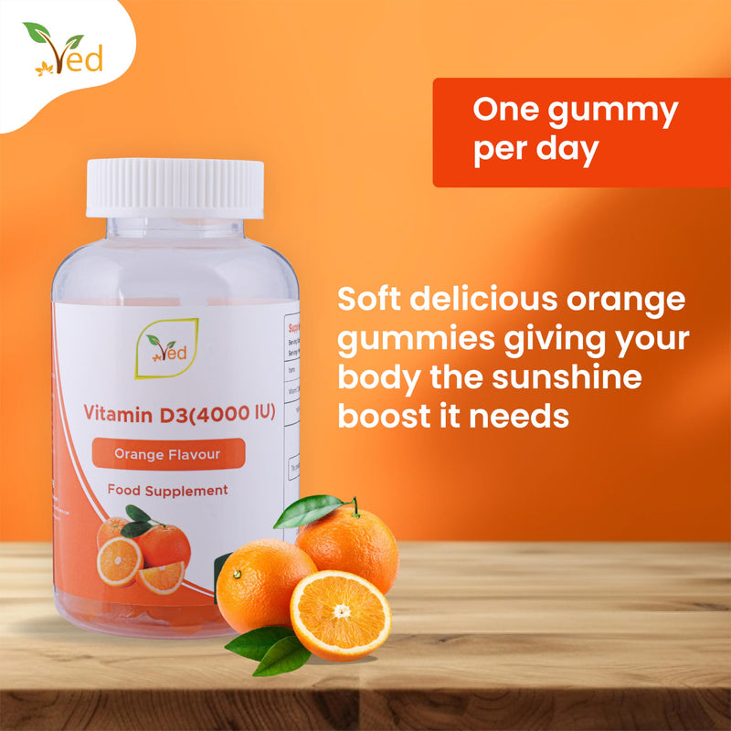 Vitamin D3 Gummies Adult 4000IU, Without Sugar Coated, 3 Months Supply, Natural Orange Flavour, 90 Chewable Gummies - Vegetarian Friendly,High Strength Vitamin D3 Supplement, GMO & Gluten Free
