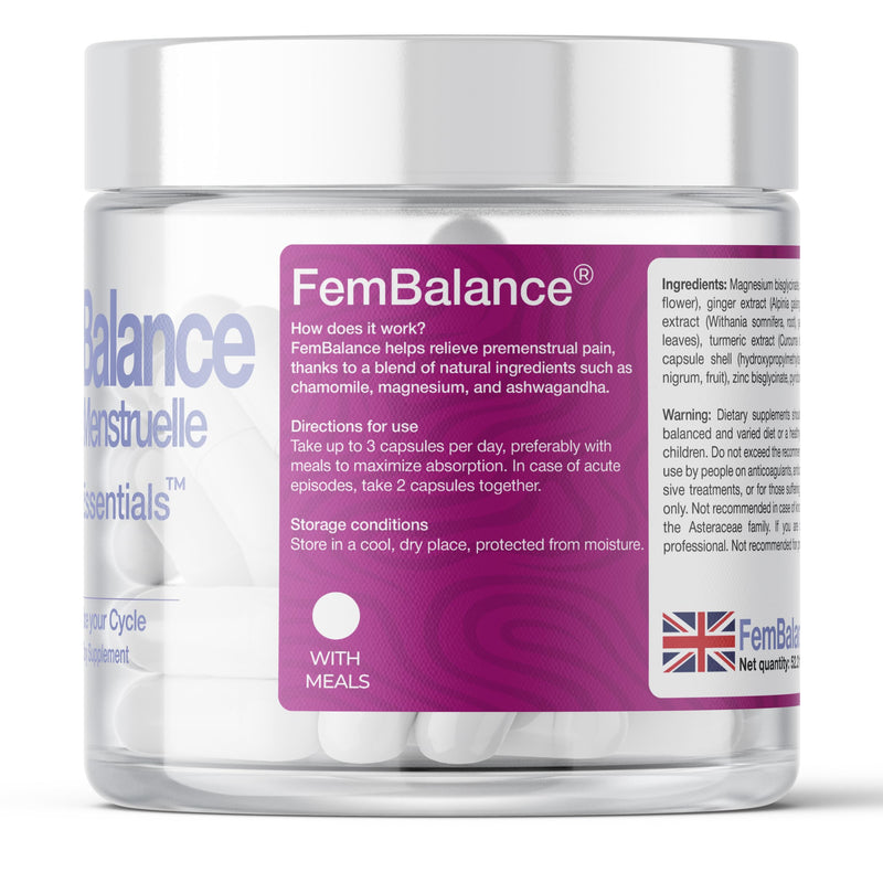 FemBalance – Female Hormonal Balance Complex – Ashwagandha 250mg & Magnesium 350mg – Daily PMS Cycle & Mood Support – Chamomile & Ginger + B6 P-5-P Zinc – 90 Vegan HPMC Capsules