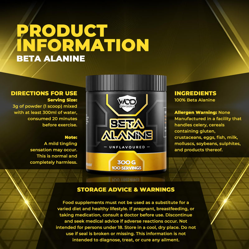 Beta Alanine Powder 300g - Unflavoured Beta Alanine for Functional Fitness | Scoop Included | Enhances Training Duration & Performance | Backed by Athletes - WOD Powders - 300g