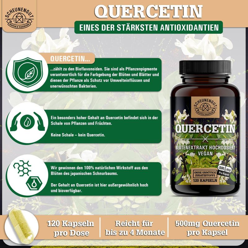 [Australia] - Quercetin -1000mg per daily dose- IMPORTANT: 25:1 extract (25000mg Japanese cord tree per dose) I Quercetin high dose I 120 pieces I Quercetin 500mg per capsule -DE- SCHEUNENGUT® 