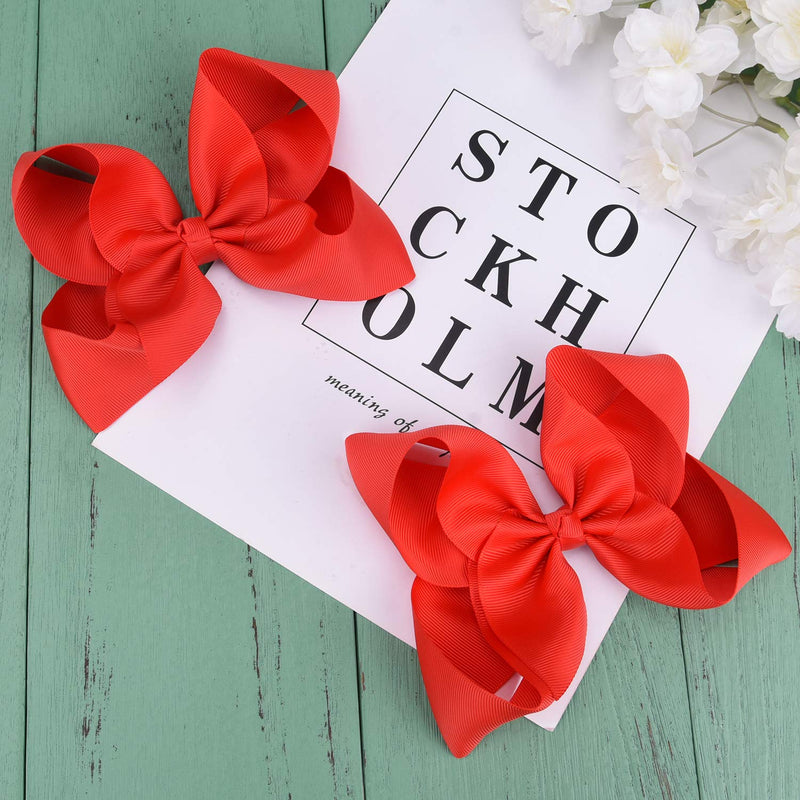 [Australia] - DEEKA 2 PCS 6" Big Hand-made Grosgrain Ribbon Solid Color Hair Bows Alligator Clips Hair Accessories for Little Teen Toddler Girls Kids Set of 2 -Red 1 Count (Pack of 2) Red 