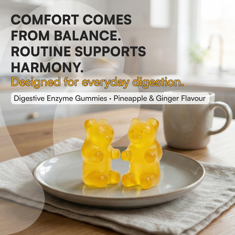 Digestive Enzyme & Probiotic Gummies | 60 Vegan Gummies | Inulin, Bacillus Coagulans, Papain, Bromelain & Ginger | Digestion & Bloating Comfort | Pineapple & Ginger Flavour | UK Made | by NutriVolv