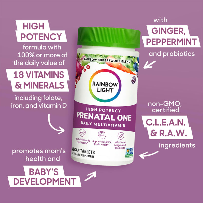 [Australia] - Rainbow Light Prenatal One High Potency Daily Multivitamin with Folate, Ginger and Probiotics; Supports Mom and Baby from Conception to Nursing; Vegan, 150 Tablets,* Pack May Vary 150 Count (Pack of 1) 