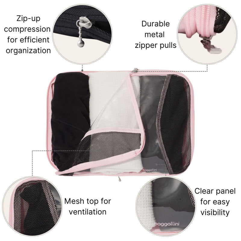 Baggallini Compression Cube 3-piece set - Lightweight Compression Packing Cubes for Travel One Size BAGG PINK