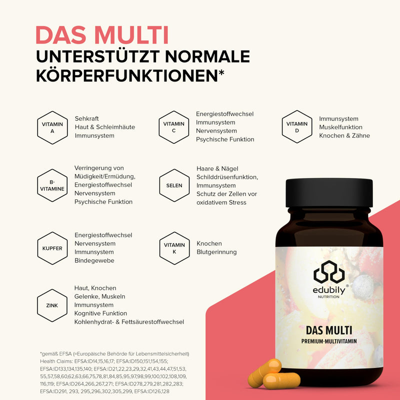 [Australia] - edubily nutrition® multivitamin capsules with vitamins, minerals and trace elements such as chromium, iodine, copper, manganese, molybdenum, PQQ, Q10, selenium, zinc, without iron - 90 small capsules (Multi with iodine) Multi with iodine 