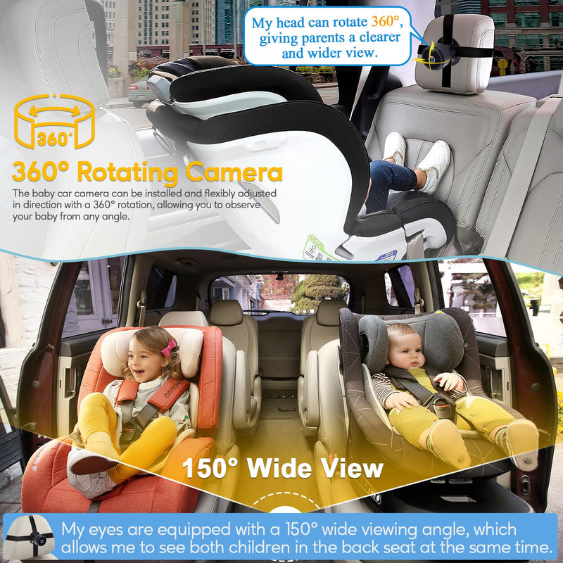 [Australia] - Baby Car Camera for Backseat 1080P - Plug and Play, HD Crystal Night Vision, Easy to Install, 360¬∞ Rotation, Wide View Angle, Protect Baby's Eye - Rear Facing Carseat Camera for Newborn, Infant, Kids Black 