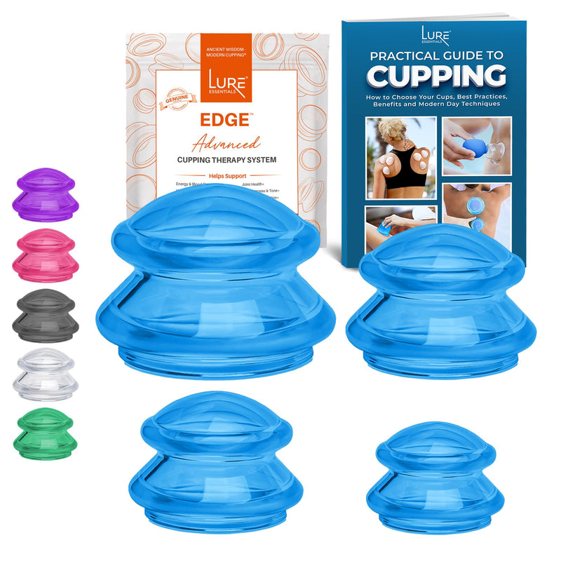 [Australia] - LURE Essentials Edge Cupping Therapy Set - Silicone Cupping Kit for Massage - 4 Cups for Cupping Therapy (Blue, 4 Piece Assortment) Blue 