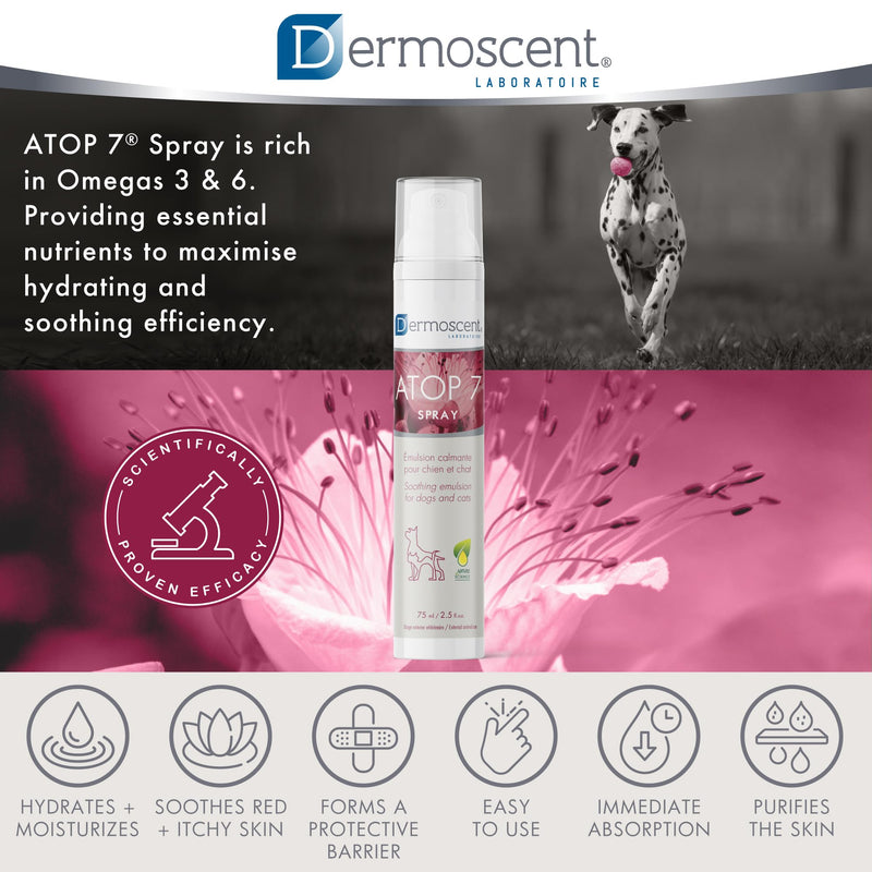 Dermoscent ATOP 7 Spray for Dogs and Cats - Soothing Skincare for Itchy Skin Relief & Irritated Allergy-Prone Skin - 75 ml - PawsPlanet Australia