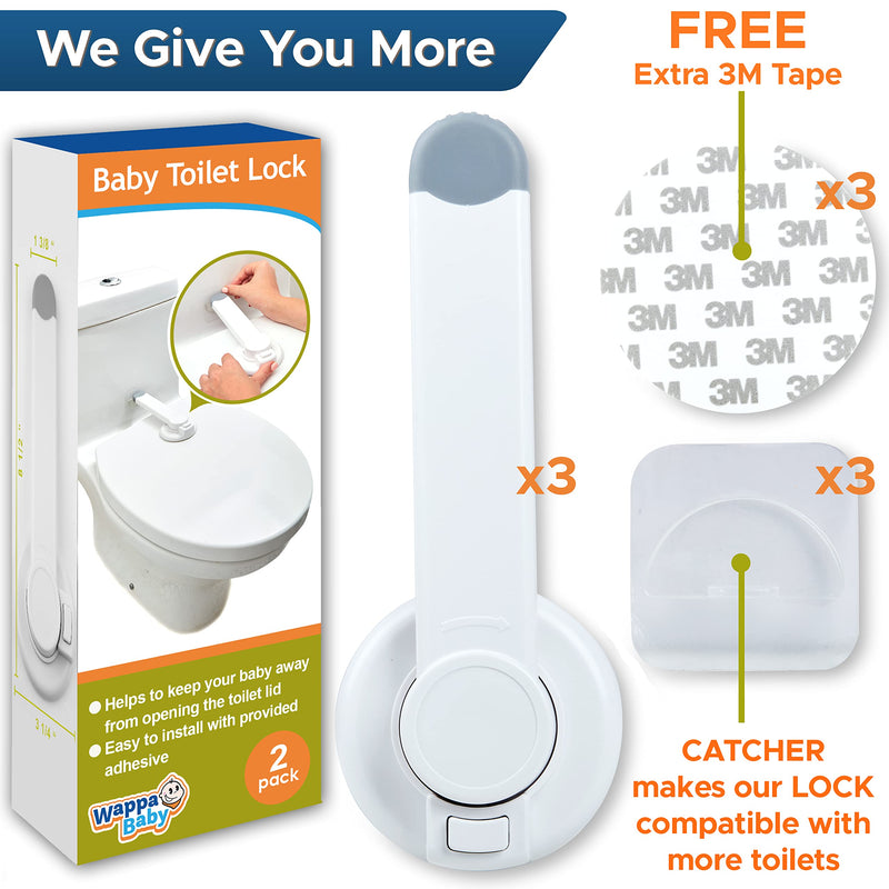 [Australia] - Baby Toilet Lock (3 Pack) Ideal Baby Proof Toilet Lid Lock with Arm – No Tools Needed Easy Installation with 3M Adhesive – Top Safety Toilet Seat Lock – Fits Most Toilets – White 3 Pack 