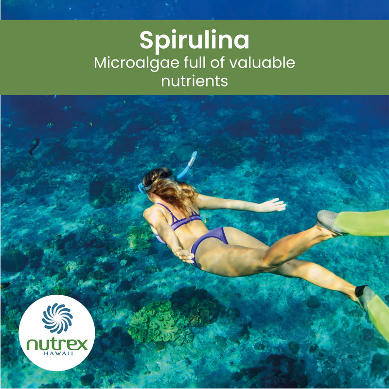 Nutrex Hawaii Spirulina – Pure Hawaiian Spirulina Tablets with Natural Protein and Iron, Nutrient-Rich Microalgae. 200 Vegan Tablets with 500 mg spirulina