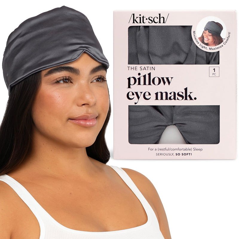 [Australia] - Kitsch Satin Sleep Mask - Eye Mask for Sleep, Softer Than Silk Satin Sleeping Mask Blindfold and Sleep Masks for Women and Men, Eye Care Travel Essentials - Charcoal Black 