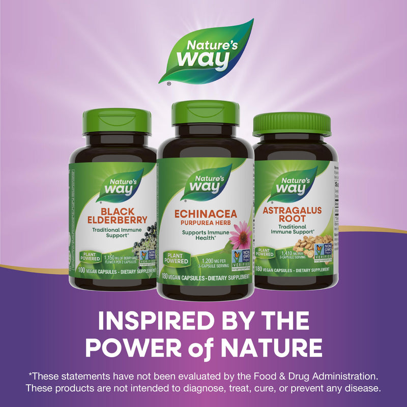 [Australia] - Nature's Way Echinacea Purpurea Herb, Immune Support*, 1,200 mg per 3- Capsule Serving, Non-GMO Project Verified, Vegan, 180 Capsules (Packaging May Vary) 180 Count (Pack of 1) 