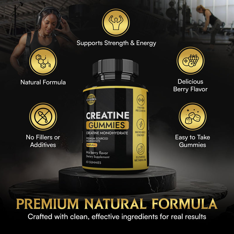 Premium Creatine Gummies – 4500 MG Creatine Monohydrate Per Serving – Lab Verified for Purity – Supports Strength, Recovery & Brain Function, Zero Sugar – 60 Gummies
