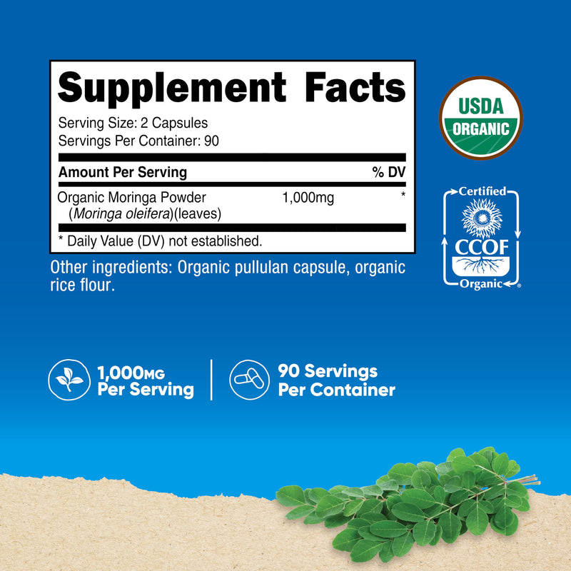 Nutricost Moringa Capsules (500mg) 180 Capsules, Gluten Free | Vegetarian Capsules, GMO-Free, 90 Servings