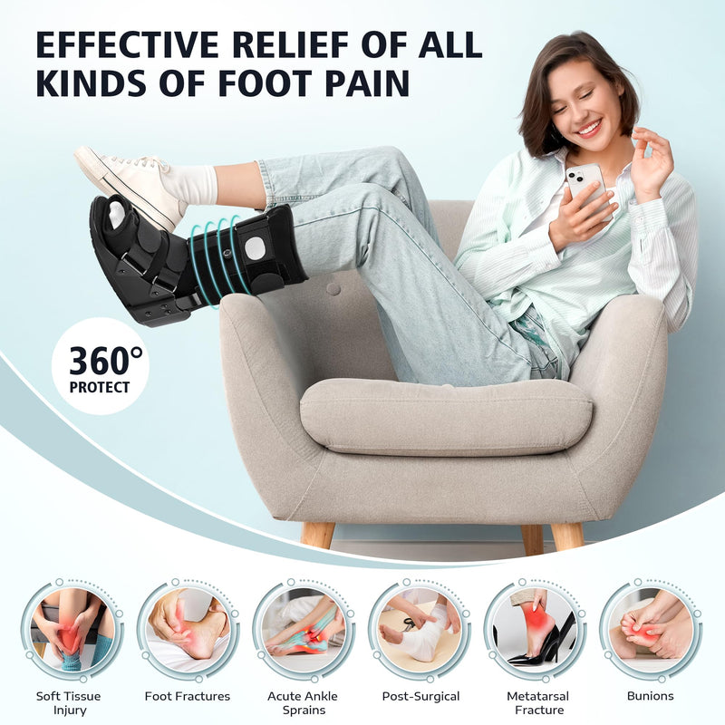 [Australia] - Medibot Advanced Walking Boot for Ankle Injuries & Fractures Adjustable Air Splint with Pump, Medium Black, Fits Shoe Size 6-10'', Men and Women 